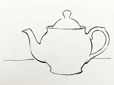 Inked teapot outline with the pencil construction lines erased.