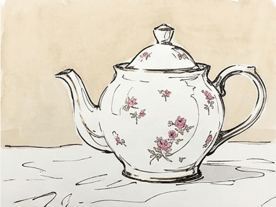 Teapot outline with thin inked boundary lines marking the shadow shapes.