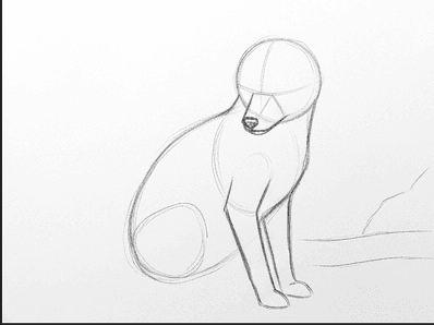 Third stage adding two slim front legs reaching the ground.