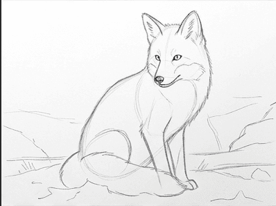 Sixth stage adding almond eyes, a triangular nose, and a ground line.