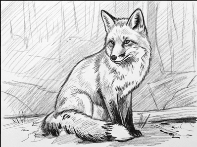 Ninth stage adding the darkest markings and stray fur to finish the fox.