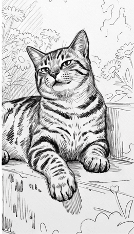 Sunbathing cat — final sketch