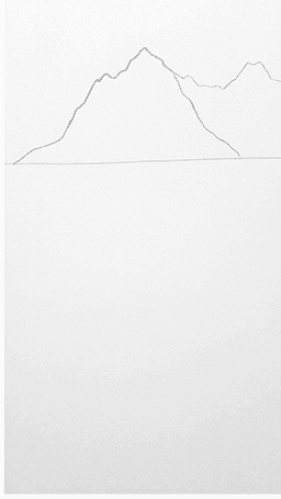 Early landscape sketch stage with simple mountain and river shapes